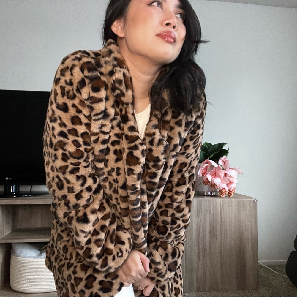 Plush leopard print coat